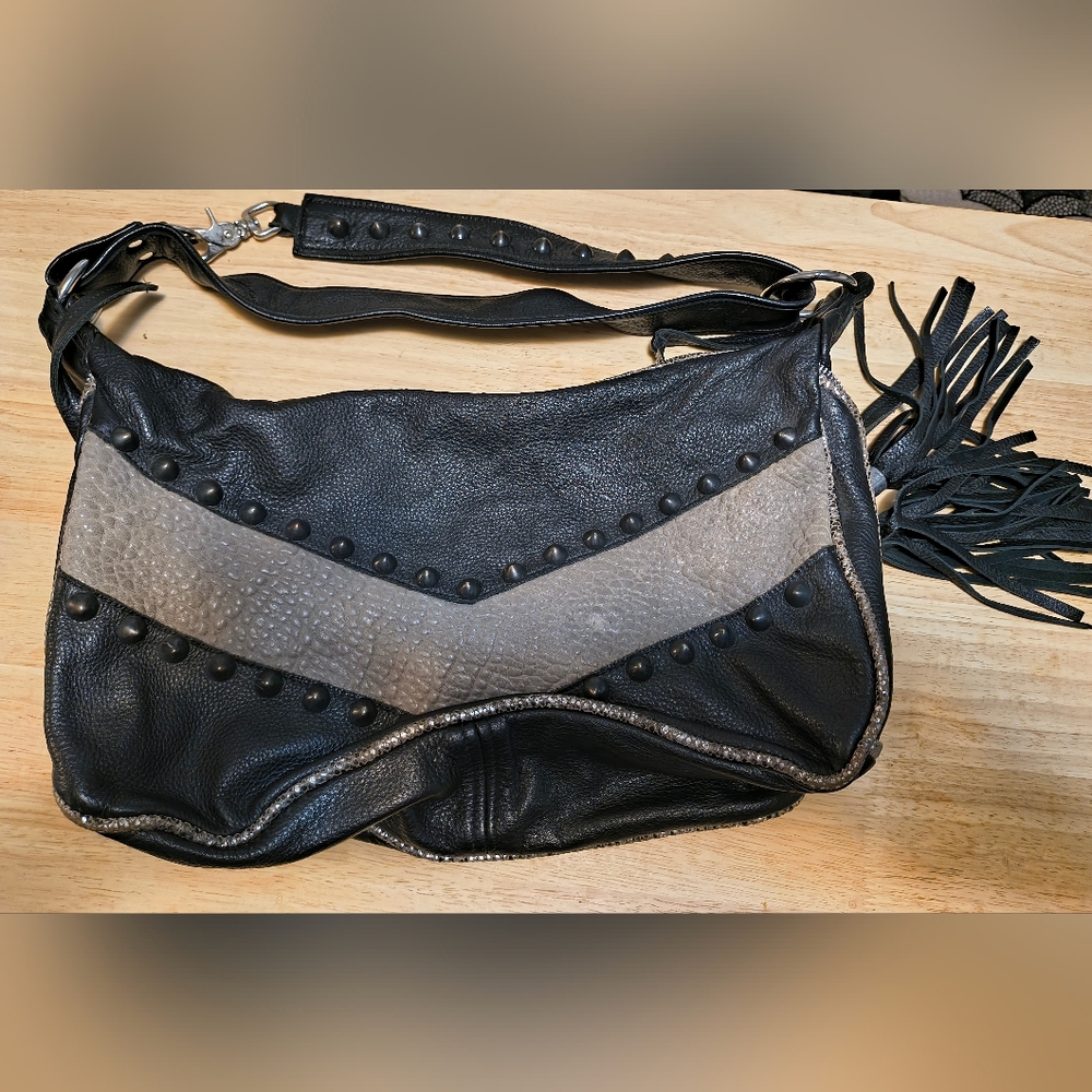 Maya Moon Custom Chevron Black and Gray Women's Leather Purse w/ Cowgirl Lining